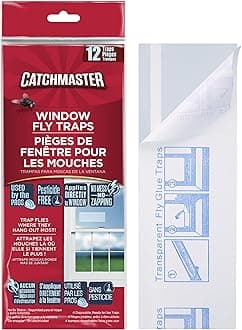 Catchmaster Window Fly Traps by - 12 Count, Ready to Use Indoors. Insect, Bugs, Fly & Fruit Fly Glue Adhesive Sticky Paper - Waterproof Easy Application Ready Disposable Non-Toxic