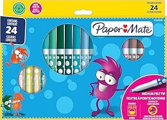 Paper Mate Children's Felt Tip Pens, Colouring Pens, Washable Ink, Assorted Colours, 24 Pieces Felt