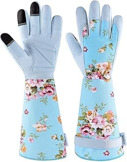 Women's Long Arm Gardening Gloves, Flexible Hand Protection, Ergonomic Design for Digging, Trimming & Garden Maintenance, Blue Large