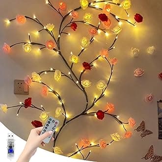 LED Tree Branch Lights With Remote and 8 Lighting Modes - Rose Garland Willow Vine for Bedroom Indoor Wall Wedding Valentines Day Decor (1.8M 96LEDs)