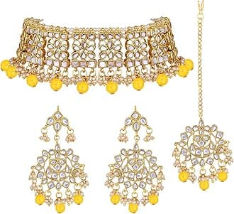 Elegant Indian Wedding Wear Faux Kundan Studded Choker Necklace with Maang Tikka Set Ethnic Fashion Jewelry for Women
