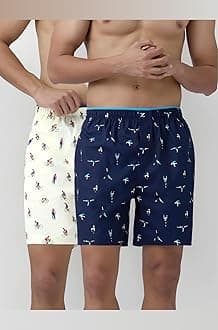 XYXX Men's Renew Super Combed Cotton Regular Fit Printed Boxer Shorts with No Marks Waistband & Dual Side Pocket (Pack of 2)
