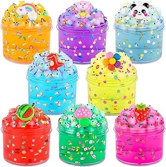 8 Pack Clear Crystal Slime Kit for Kids, Jelly Cube Crunchy Slime Making Kit with Charms, Kids Stress Relief Toy, DIY Party Favors for Girls Boys