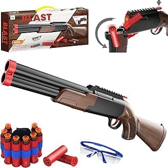 Double Barrel Toy Foam Blaster, 80 Soft Bullets and 12 Ejecting Shells, Toy Gun Foam Blaster for Kids Ages 8-12, Birthdays for Kids