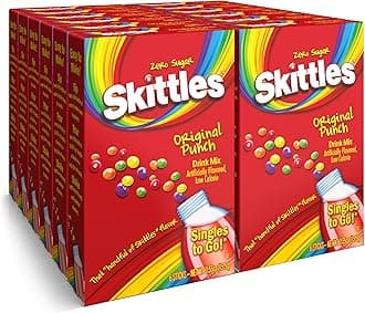 Skittles Singles to Go Original Punch, Powdered Drink Mix, Zero Sugar, Low Calorie, Includes 12 boxes, 6 Servings per Box, 72 Total Servings,6 Count (Pack of 12)