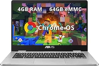 Asus C523NA Chromebook 15.6'' HD Laptop, Intel Celeron N3350 Processor, 4GB RAM, 64GB eMMC Flash Memory, Intel HD Graphics, HD Webcam, Stereo Speakers, Chrome OS, Silver, (renewed)