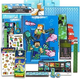 Minecraft School Supplies Value Pack ~ 11 Pc Bundle with Minecraft Folders, Notebook, and Stickers for Kids Boy Girls (Minecraft Back to School Supplies)
