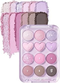 COLORGRAM Pin Point Eyeshadow Palette 03 Pink+Lavender | Ultra-Blendable Matte, Glitter, Shimmer Shades for Daily Makeup | K-Beauty Eye Palette with Easy-to-Use Calculator Design