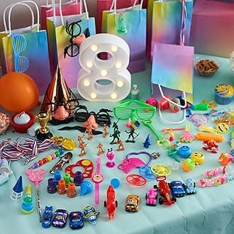 THE TWIDDLERS - 120 Piece Superhero Pre-Filled Party Bags, Hero Themed Gift Toy Loot Bags with Action Figures, Masks, Tattoo Stickers for Kids Birthday