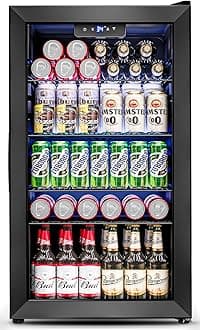 3.2 Cu.Ft Mini Fridge with Glass Door - 126 Can Beverage Refrigerator Cooler for Drink Beer Wine Soda, Small Fridge for Bedroom Office Bar Dorm, 4 Adjustable Shelves, Black