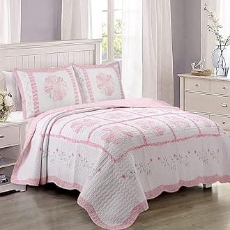 Cozy Line Home FashionsPink Daisy Field Flora Dresden Plate Real Patchwork Cotton Reversible Quilt Bedding Set, Coverlet, Bedspread (Daisy Field, Twin - 2 Piece)