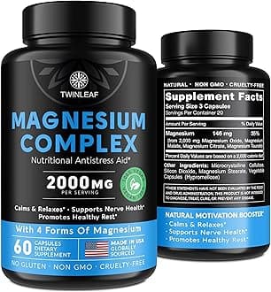 TWINLEAF Magnesium Brain Booster Made in USA - Supports Brain Health & Function as Natural Calm, Relax Aid - Nootropic Magnesium Memory, Concentration & Focus Pills That Promote Better Rest