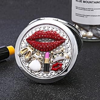 Red Lips 3" Round Compact Mirror, 1x/2x Magnification, Portable & Magnifying, Perfect for Travel & Makeup, Gift Boxed