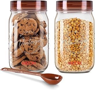MILTON Vintage Plastic Storage Jar and Container Set, Airtight & BPA Free Containers for Kitchen Storage, Grocery Kitchen Container Stoarge, Multipurpose Transparent Jar, 1000 ML Each, Set of 2