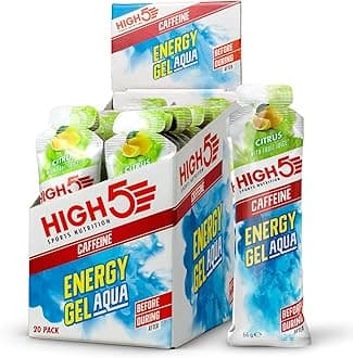 HIGH5Caffeine Energy Gels Aqua - Quick Release Sports Gels to Power Muscles for Peak Performance - Natural Fruit Juice - On The Go Energy Boost for Running, Cycling and Endurance (Citrus, 20 x 66g)