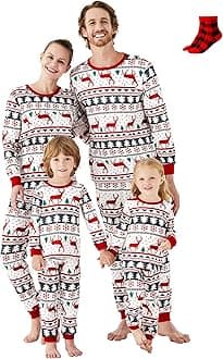 PATPAT Christmas Family Matching Pajama Sets Includes Christmas Socks - Perfect for Family Photos & Holiday Celebrations