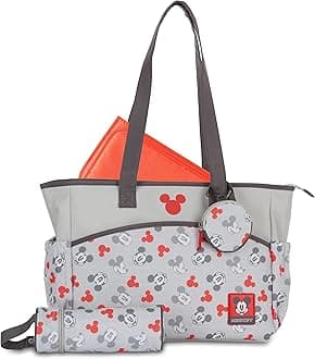 Disney Cudlie Diaper Tote Bag for Moms | Large Spacious Travel Diaper Tote for Baby Boy and Girl | 17-Inches Wide Multi-Functional Baby Bag with Cute Patterns