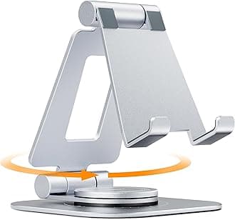 Nulaxy Rotatable Cell Phone Stand, Fully Adjustable Foldable Desktop Phone Holder Cradle Dock, Thick Case Friendly, Compatible with All Phones, Nintendo Switch, Silver