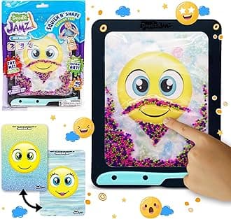 Sky Castle DoodleJamz JellyPics - Sensory Drawing Pads Filled with Non-Toxic Squishy Beads and Gel – Includes Stylus, Removable 2-Sided Emoji Backer Card (Pink, Purple, Green Beads)