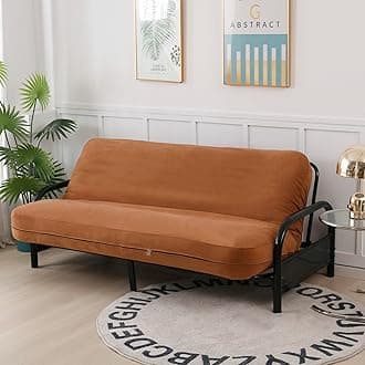 OctoRose Full Size 54x75x8inch 3 Side Zipper Classic Soft Micro Suede Futon Cover/Slipcover/Sofa Day Bed Mattress Cover Couch Protector (Cover ONLY) (Caramel)