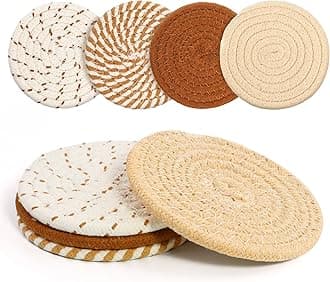 Coasters Set of 4 for Drinks, Cotton Woven 4 Colors Absorbent Boho Coasters for Home Decor Cups - Hot or Cold Drink Thickened (Khaki)