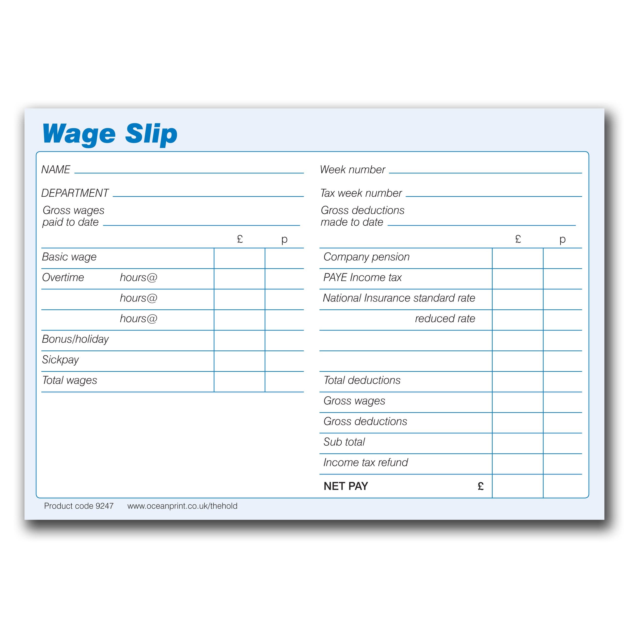 Wage Slips Pads, 100 Sheets per Pad, Pack of 5 Pads (500 Wage Slips)