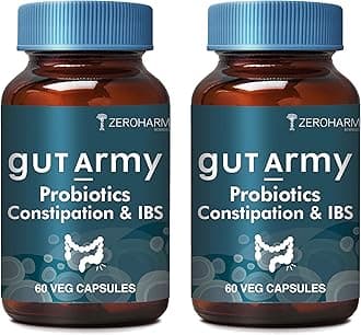 ZEROHARM Gut Army Probiotics Constipation & IBS - With Prebiotics, Psyllium Husk & Pipperment Extract - Improves Digestion & Gut, Colon Cleanse, Bloating Relief - for Men & Women - 120 Veg Capsules