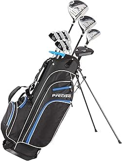 Precise M3 Men's Right-Handed Complete Golf Club Set | Package Includes: 460CC Driver, 3 Wood, 21* Hybrid, 6-9 Irons, Pitching Wedge, Putter, Deluxe Stand Bag, 3 Headcovers | Select Your Size & Color