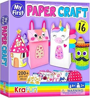 KRAFUN My First Unicorn Bunny Paper Craft Kit for Toddlers and Girls Age 3-8 Years Old, Include 18 Cute DIY Arts and Crafts Projects, Organized Art Activities Supplies Box Preschool Creative Toys
