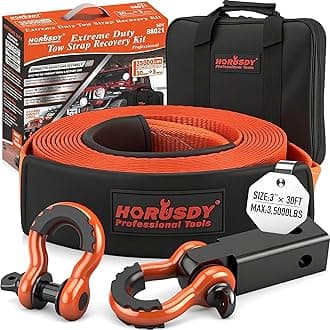 Nylon Heavy Duty Tow Strap Recovery Strap with Hooks 3" x 30Ft - 35,000 LBS Break Strength, 2" Shackle Hitch Receiver + 3/4 D Ring Shackles (2pcs), Recover Your Vehicle Stuck in Mud/Snow