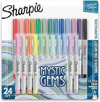 Sharpie Fine Point, 24 Pack Oil Based Pen Marker Art Illustration Oil Comics Drawing Sketch Cartoons Decoration Graffiti (Mystic Gem, Fine Point, Set of 24)