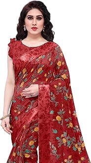 Women's Fancy Cotton Blend Tropical Floral Printed Saree with Blouse Piece