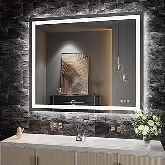 Amorho LED Bathroom Mirror 44" X36" with Front and Backlight, Stepless Dimmable Wall Mirrors with Anti-Fog, Shatter-Proof, Memory, 3 Colors, Double LED Vanity Mirror(Horizontal/Vertical)