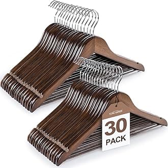 TOPIA HANGER Wooden Coat Hangers 30 Pack, Vintage Wood Suit Hangers with Non Slip Pants Bar, 360° Swivel Hook and Shoulder Notches for Camisole, Jacket, Pants, Smooth Finish Clothes Hangers - CT34A30