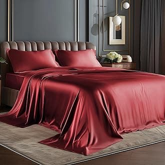 BEDELITE Satin Sheets Full Size Bed Set, Luxury Soft Burgundy Silky Sheet for Hair and Skin, Similar to Silk Bed Sheets Set 4 Pieces with 1 Deep Pocket Fitted Sheet, 1 Flat Sheet, and 2 Pillowcases
