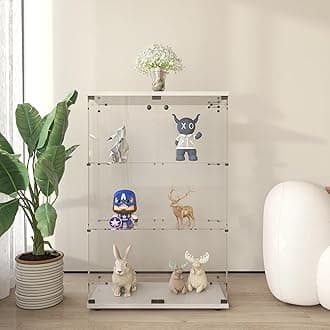 Frameless Glass Display Cabinet, Curio Cabinet with Lock and 2 Doors, Quick-Install Floor Standing Showcase Display Shelf for Collectibles, Legos, Figures, Plants