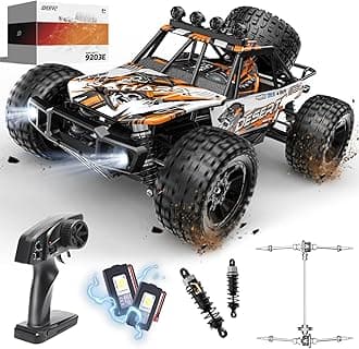 1:10 Scale RC Monster Truck for Adults & Boys, 48KM/H Speed 4X4 Hobby RC Car with Lights, 2 Rechargeable Batteries, 2.4 GHz All Terrain Remote Control Car Toys for 30mins Fun