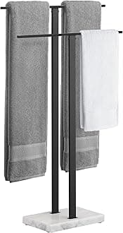 Standing Towel Rack, 2-Tier Towel Racks for Bathroom Freestanding with Marble Base, Upgrade Steady Design, SUS304 Stainless Steel Matte Black, BTH217-BK