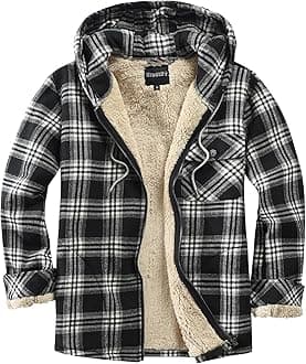 - Men's Full Zip Fleece Flannel Jackets Shirt Plaid Cotton Hoodies Soft Warm Coat for Men with Hood