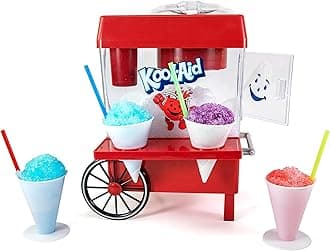Kool-Aid Snow Cone Shaved Ice Machine - Retro Table-Top Slushie Machine Makes 20 Icy Treats - Includes 2 Reusable Plastic Cups & Ice Scoop - Red