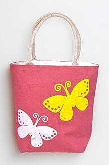 Daffodil Jute Bags Handcrafted Butterfly Print Tote Bag | Eco-Friendly & Durable Jute Handbag with Zipper for Men & Women