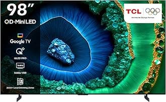 TCL television 98 Inch Smart TV 4K QD-Mini LED HDR Google TV, 3500nits, ONKYO 2.2.2ch, 144Hz VRR+240Hz DLG, Imax Enhanced, Ultra-slim Design 98C855- (2024 Model), Black