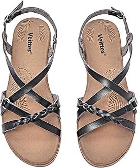 Veittes Women's Casual Flat Slide Sandals,Fashion Braided Cross Strap,Adjustable Ankle Straps, Open Toe Summer Sandals.