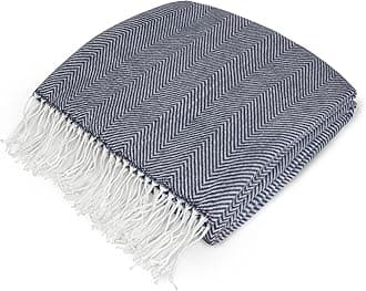 PAVILIA Herringbone Blanket Throw with Fringe,Faux Cashmere Knitted Throw with Tassels for Couch Bed,Decorative Farmhouse Soft Lightweight Plush Fuzzy Cozy,50x60,Herringbone - Navy Blue