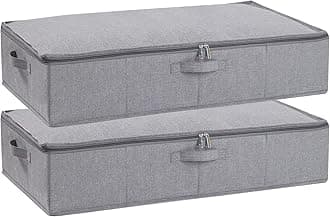 Under Bed Storage Box with Lid, Foldable Wardrobe Organiser with Reinforced Handles, for Blanket, Sheets, Clothing, Shoes, Grey, 2-Pack, 60×30×15 cm