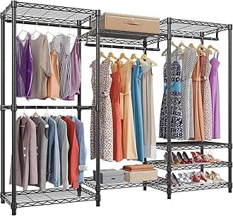 - VIPEK V5 Portable Closet Wardrobe Heavy Duty Clothes Rack, Freestanding Clothing Rack with 4 Hang Rods & 8 Shelves, Adjustable Closet Racks, 68.9" L x 15.7" W x 76.4" H, Max Load 890LBS, Black
