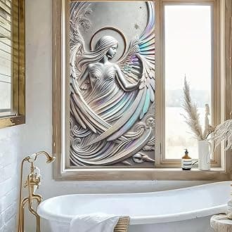 Angel Girls Stained Glass Window Film Window Privacy Film Stained Decals Static Cling Sun Blocking Decor for Home Office Windows Doors Glass Partitions 17.7x39.3 inch