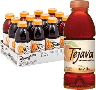 Tejava Unsweetened Iced Tea, Peach, 16.9oz PET Bottles, Award Winning, Non-GMO-Verified, from Rainforest Alliance-Certified farms (12 Pack)