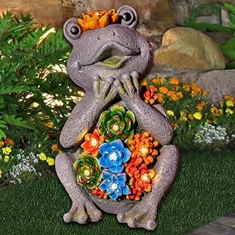 AONELAS Frog Solar Figurine Light Statue Outdoor Gardening Gifts Decoration Garden Frogs Yard Decor Lamp With 8 Led Lights And Succulent Waterproof Patio Lawn Decor Housewarming Frog Gifts For Women
