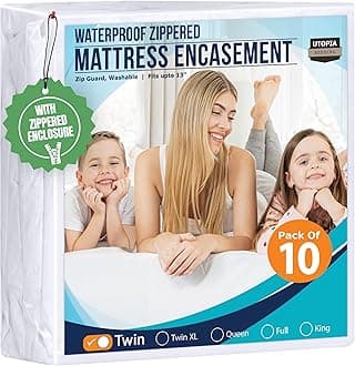 - Utopia Bedding Mattress Protector Zippered Twin Size (Pack of 10), 100% Waterproof Bed Bug and Dust Mite Proof Mattress Encasement, Absorbent 6 Sided Mattress Cover